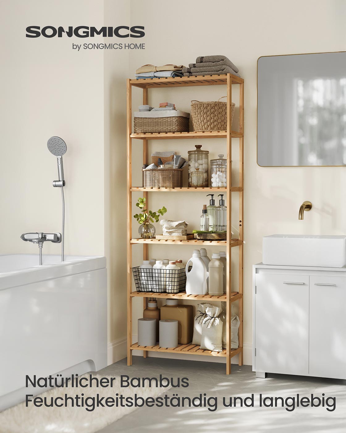 Bambuhylla i sex våningar – Naturlig beige