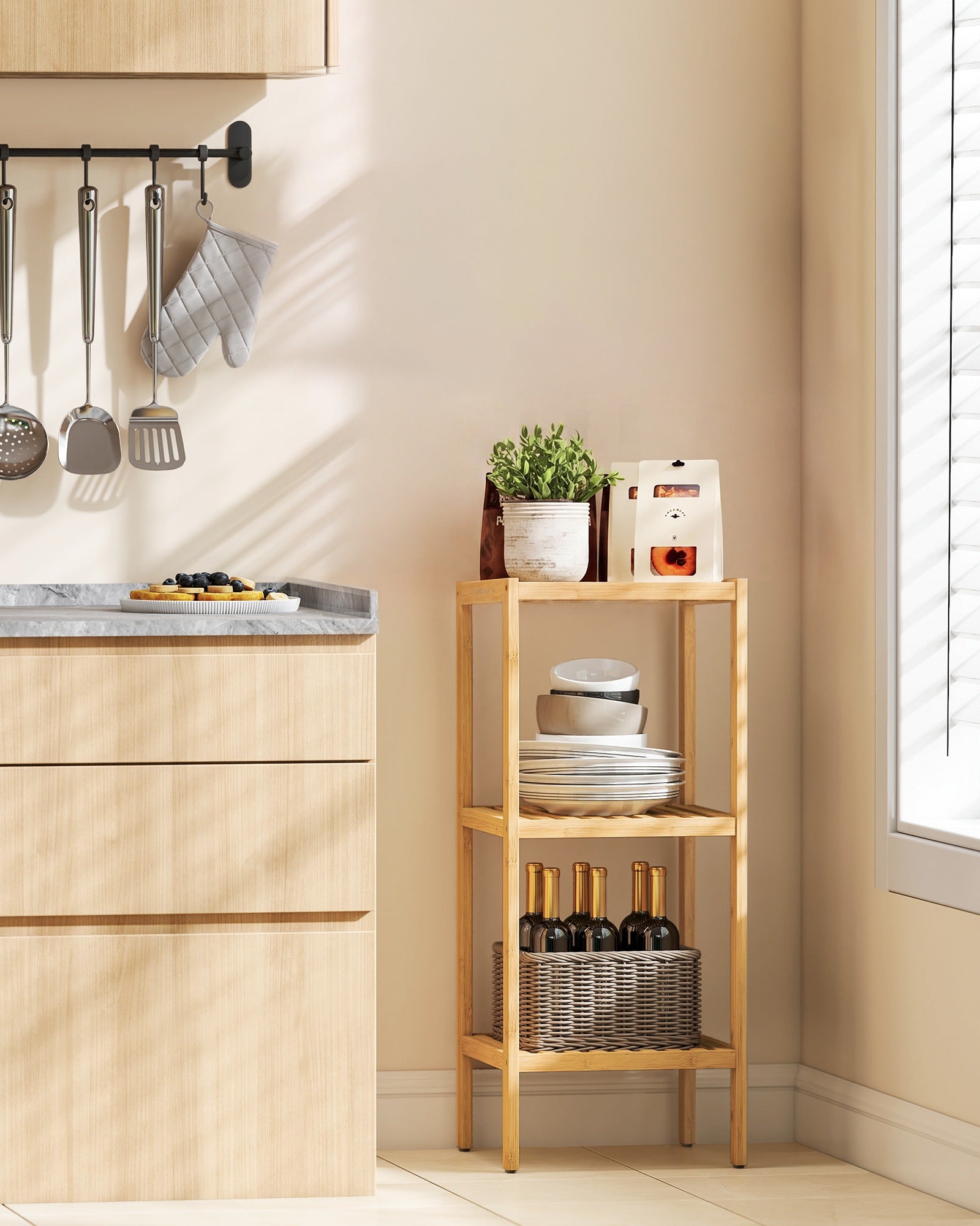 Badkamerrek - Bamboe - Smal - 79 cm - Naturel Beige