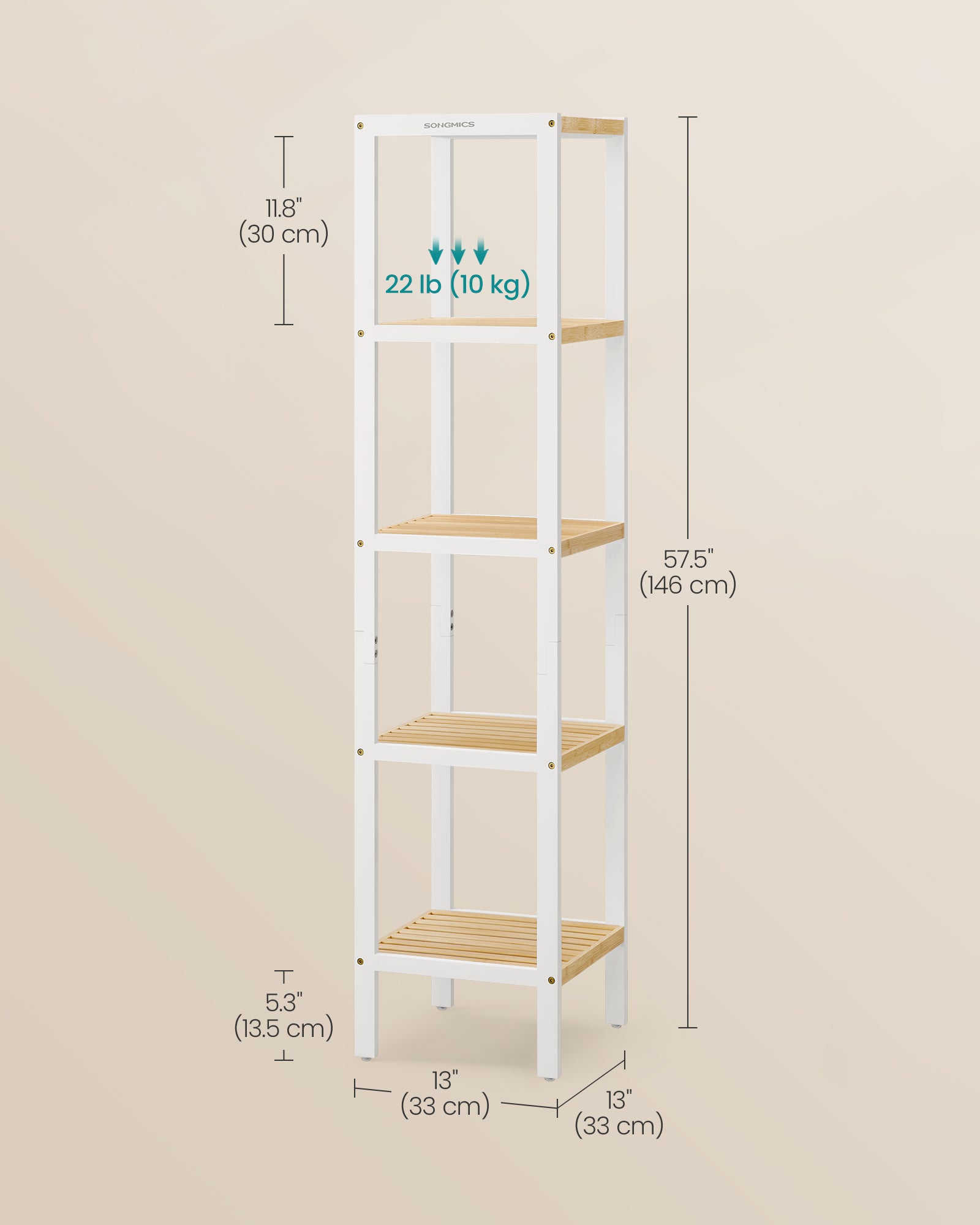 Bambu badrumsstativ - 5 lager - molnig vit och naturlig beige