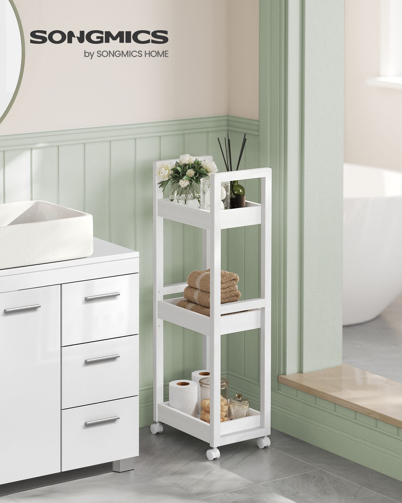 Badrumshylla - med 3 nivåer - smal - Space -Saving - White