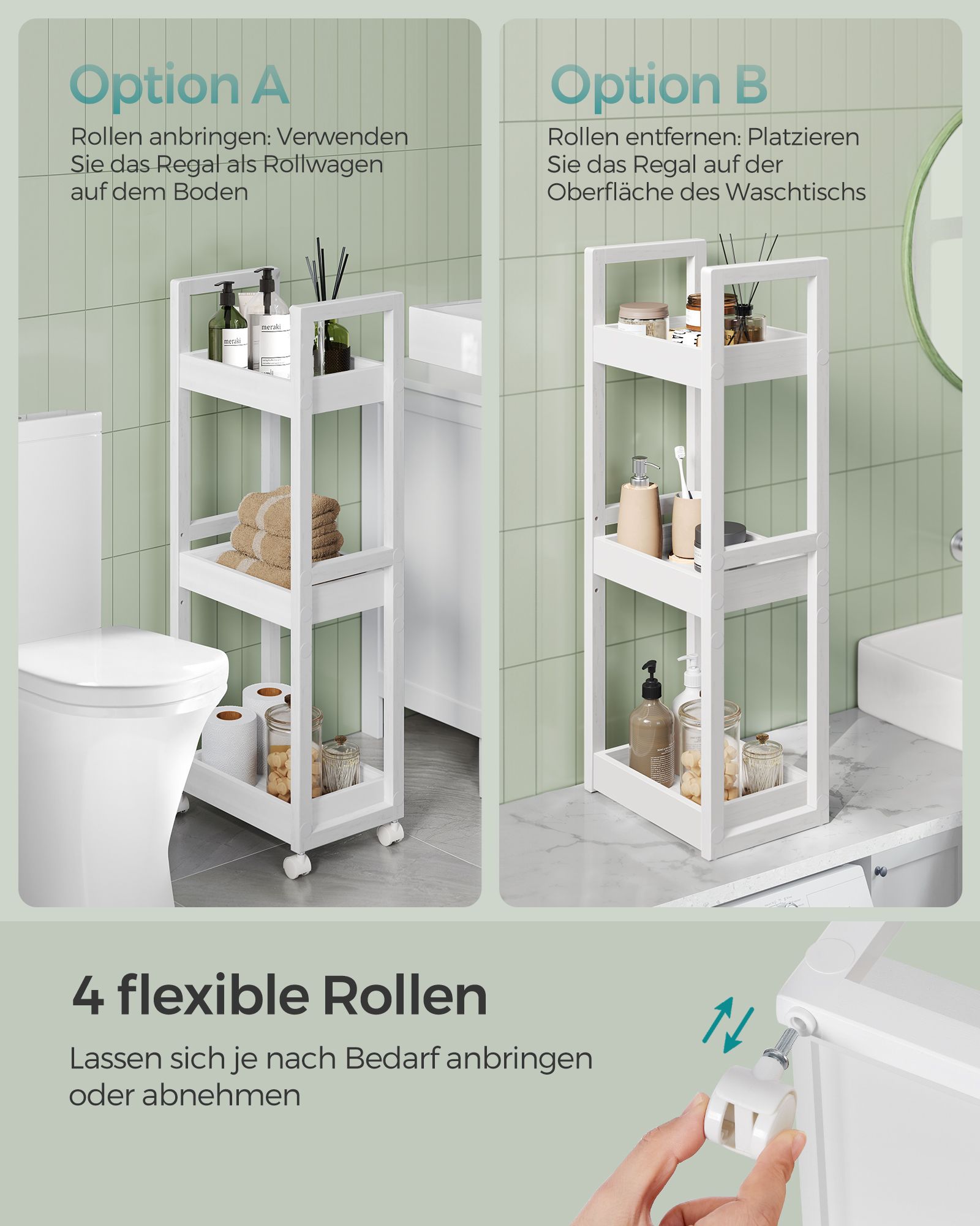 Badrumshylla - med 3 nivåer - smal - Space -Saving - White