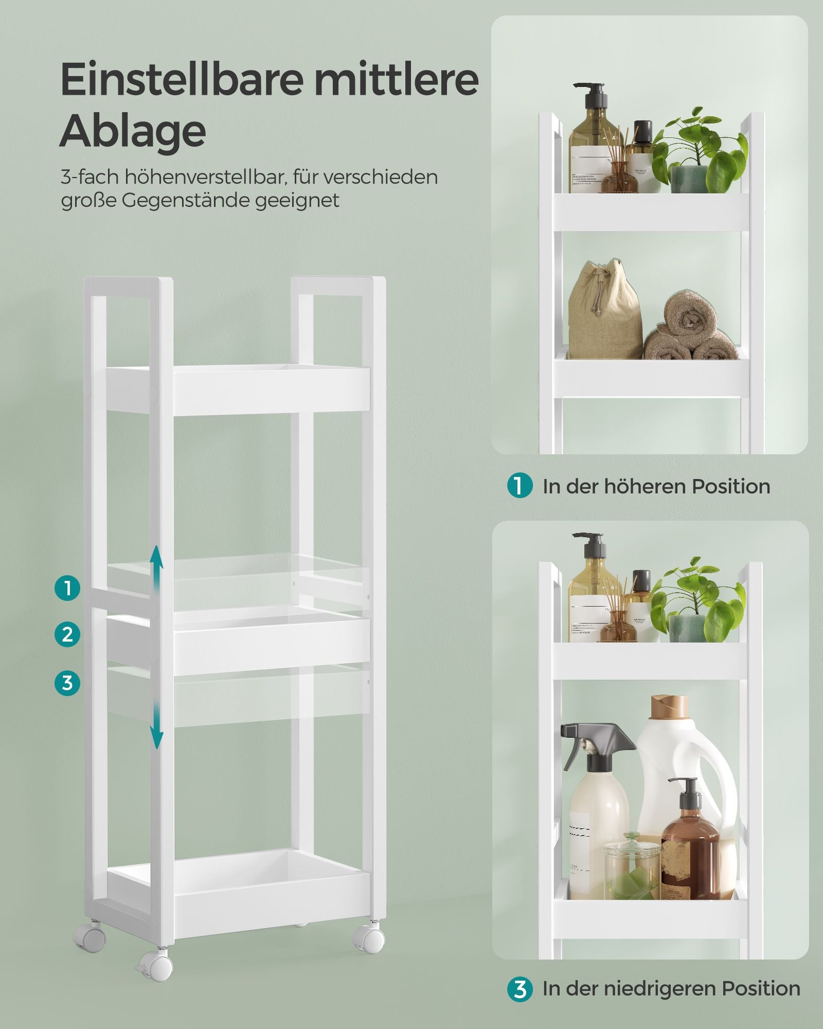 Badrumshylla - med 3 nivåer - smal - Space -Saving - White