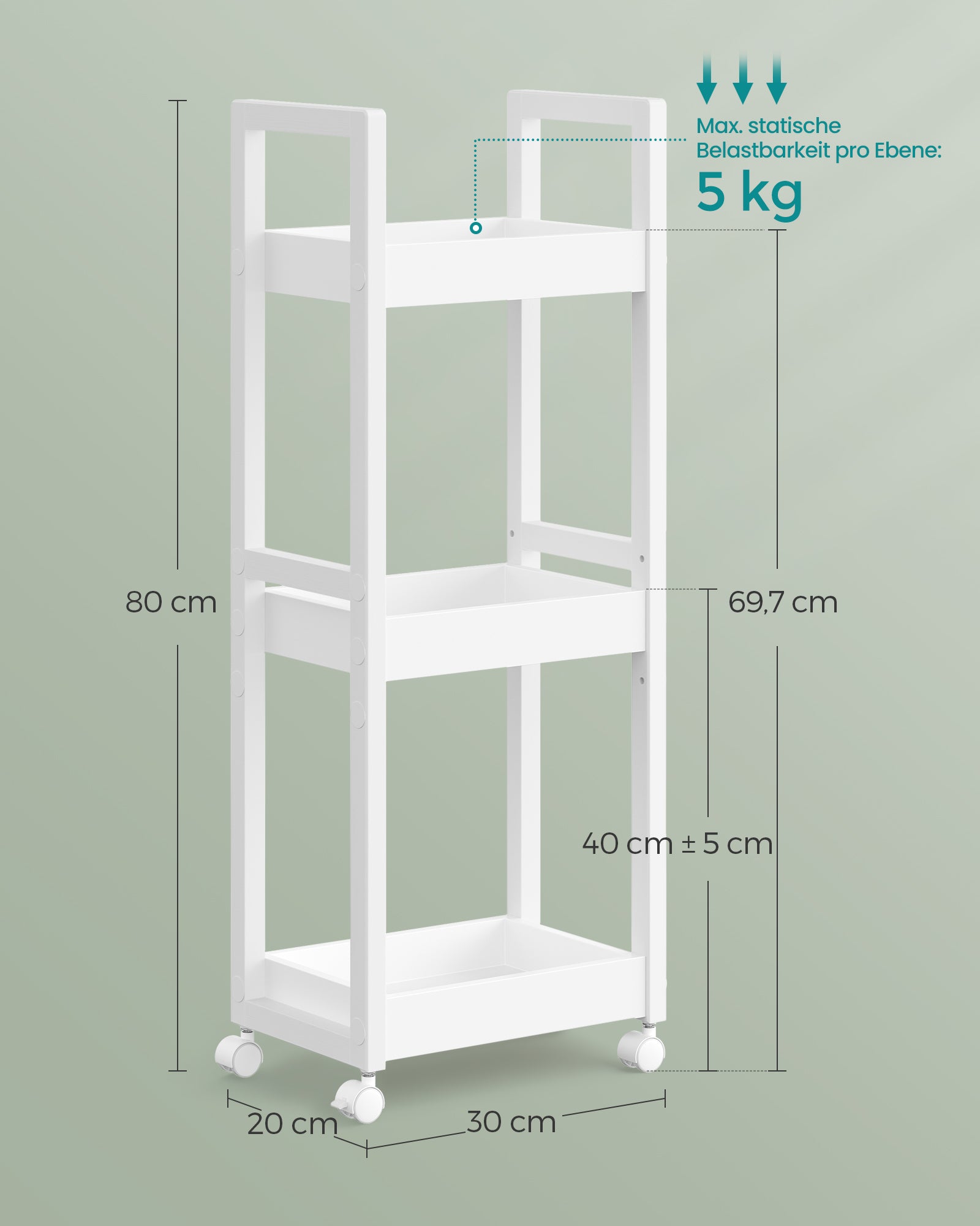 Badrumshylla - med 3 nivåer - smal - Space -Saving - White