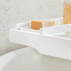 Badbräda - Badställ - utdragbar - bambu - (75-109) x 23 x 4,5 cm - vit
