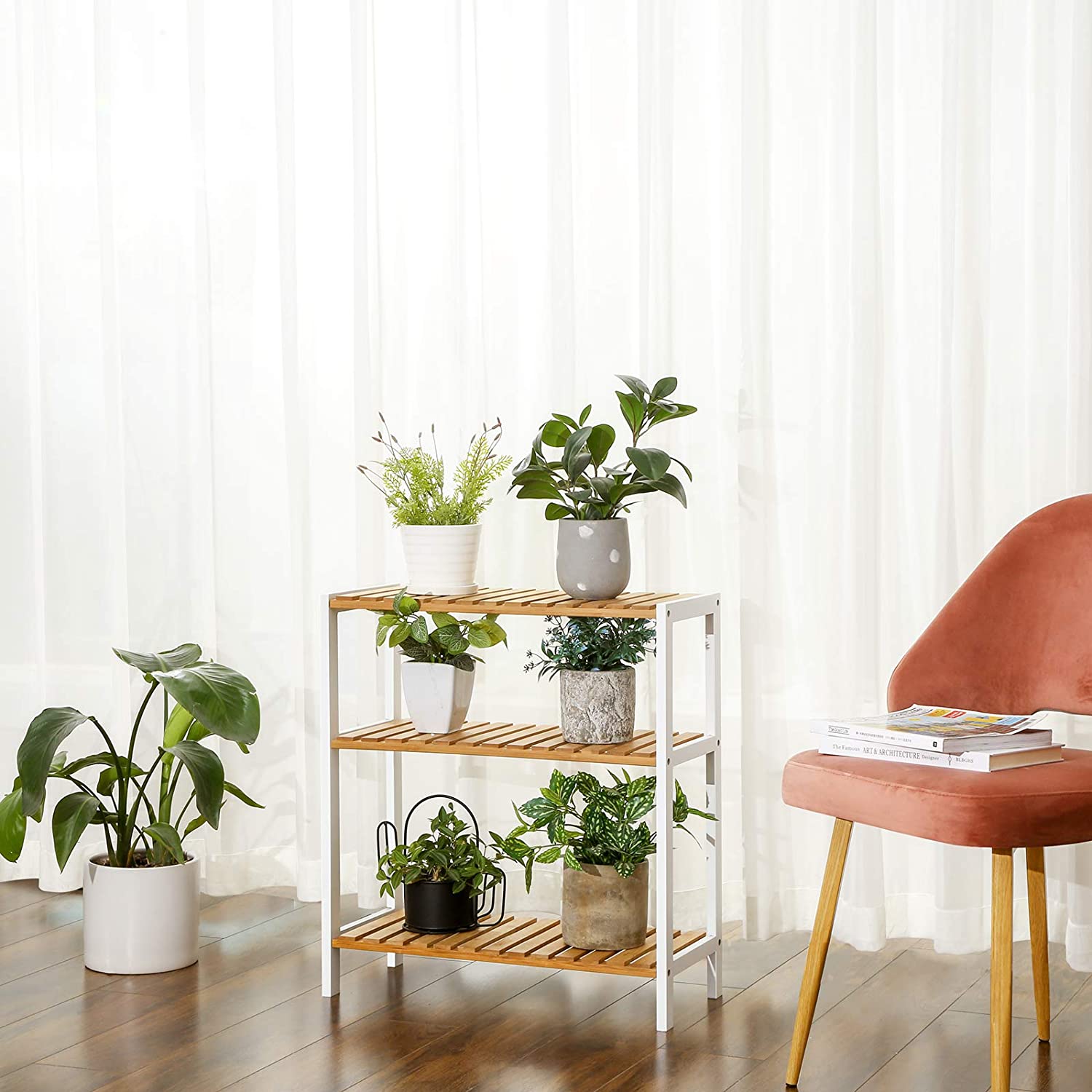 Shoe Rack - Bamboo Shoe Shelf - Också som ett växtställ eller badrumsställ - vitt