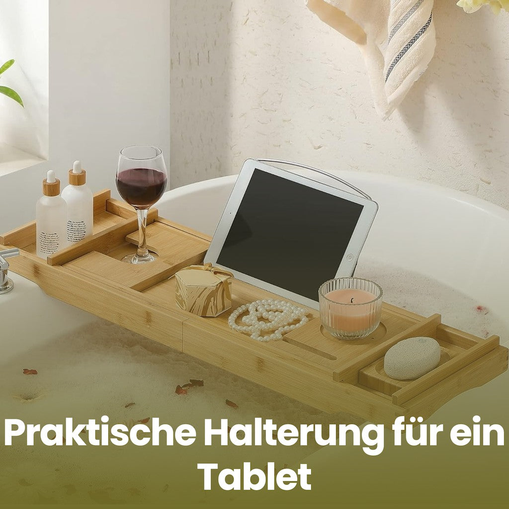 Bamplank av bambu - utdragbar, med kopphållare och bokhjälpmedel
