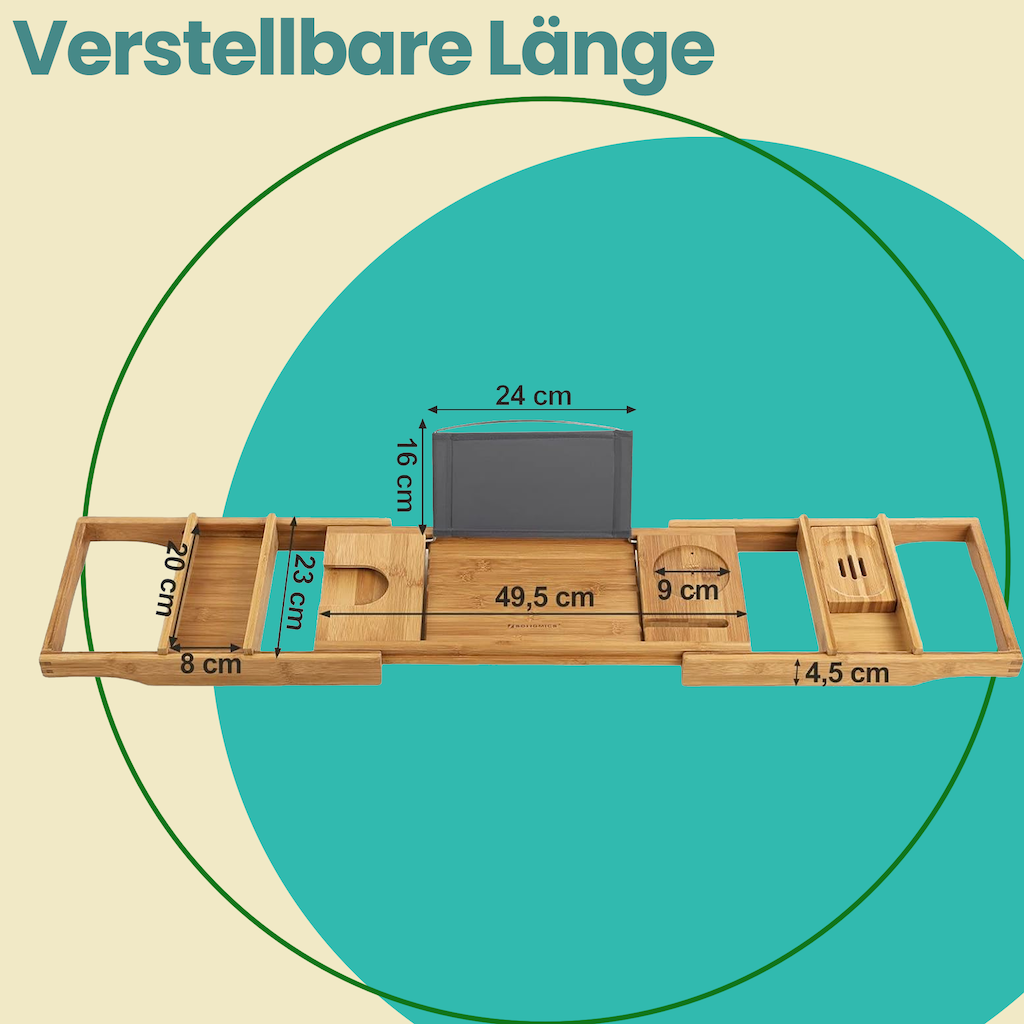 Bamplank av bambu - utdragbar, med kopphållare och bokhjälpmedel