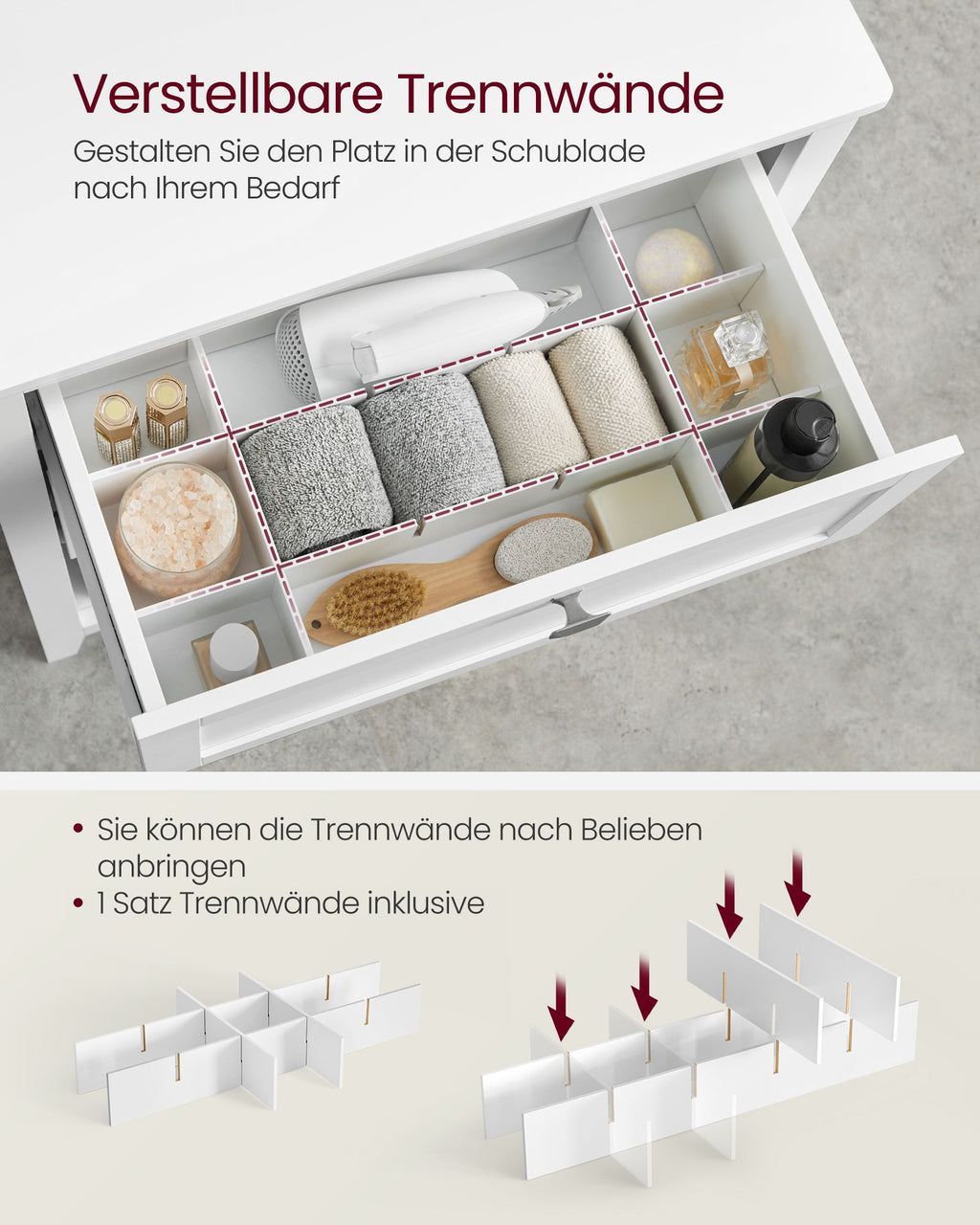 Badrumsmöbler - med justerbara distributörer - Wolkwit