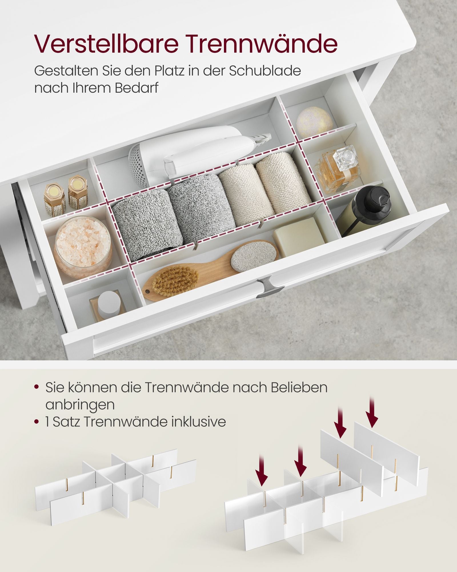 Badrumsmöbler - med justerbara distributörer - Wolkwit