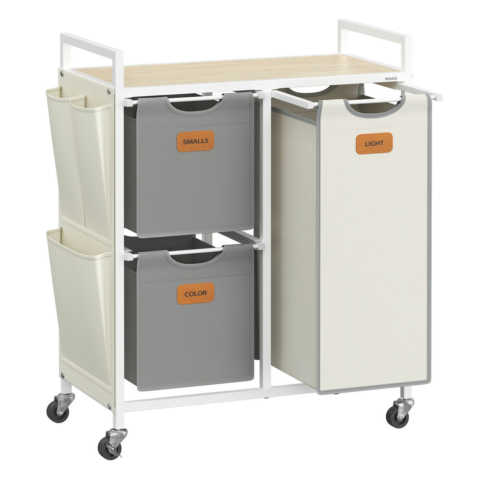 Tvättkorg med 3 fack - Snygg design - Naturlig beige-duva grå-krämvit