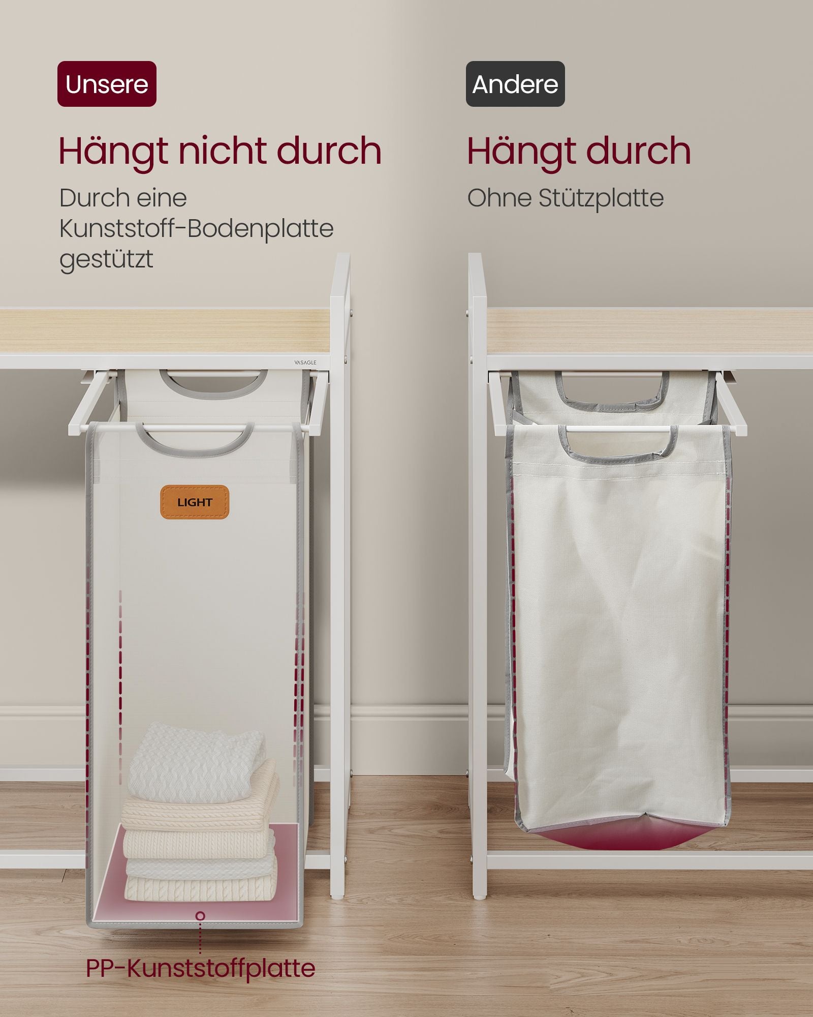 Tvättkorg 3 banor naturlig beige duva grå grädde vit