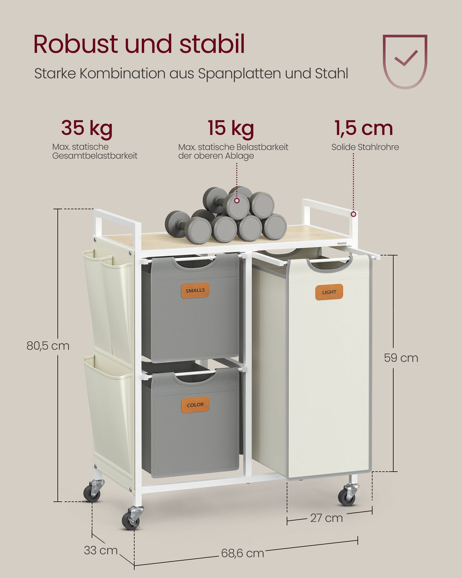 Tvättkorg med 3 fack - Snygg design - Naturlig beige-duva grå-krämvit