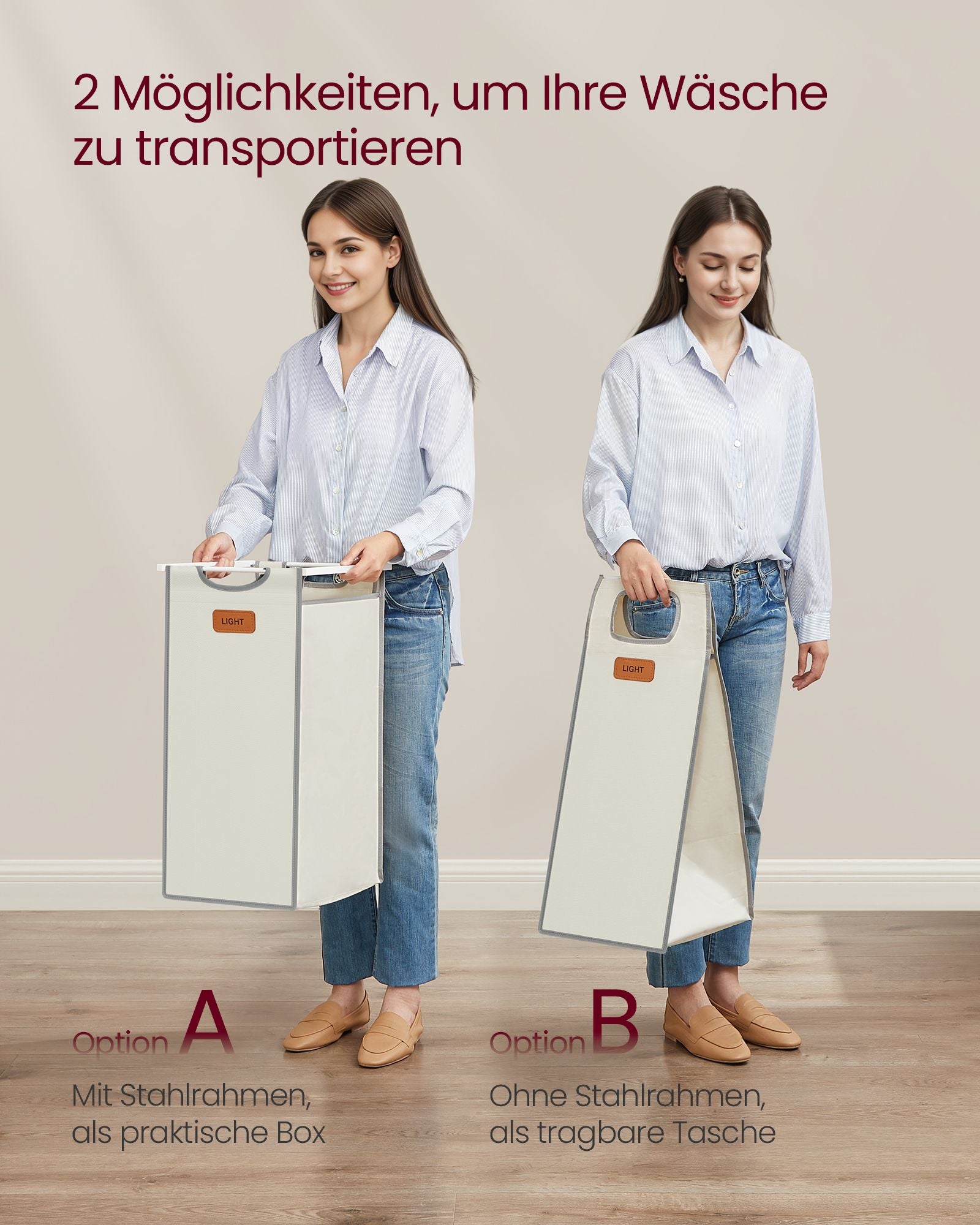 Tvättkorg 3 banor naturlig beige duva grå grädde vit