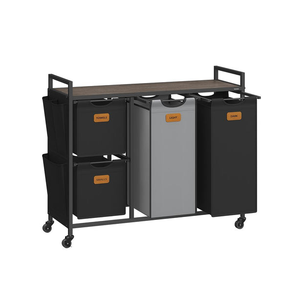 Tvättkorg med 4 fack – Snygg design – Naturlig och beige-kamel brun-gräddvit