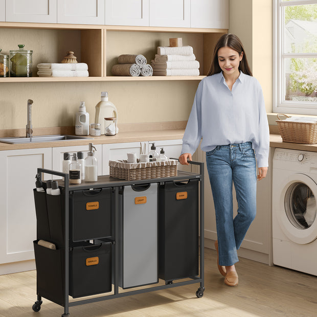 Tvättkorg med 4 fack - Snygg design - Maroon-ink black-duve grå