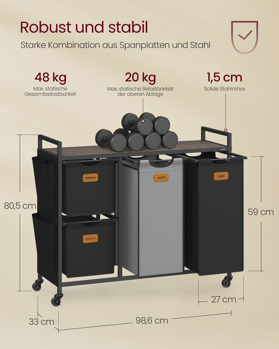 Tvättkorg med 4 fack - Snygg design - Maroon-ink black-duve grå