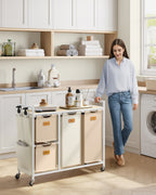 Tvättkorg 4 kurser naturlig beige-kamel brun-crème vit