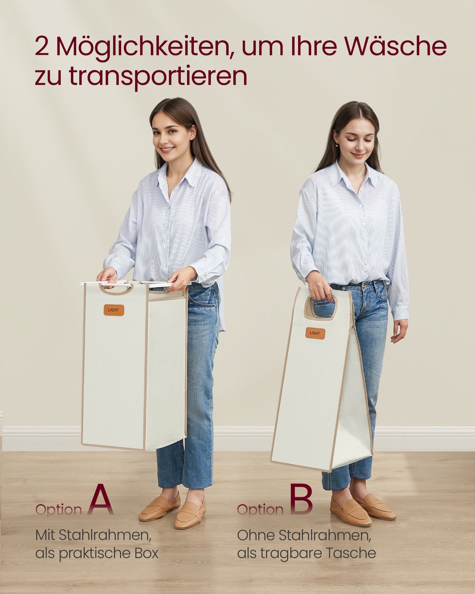 Tvättkorg 4 kurser naturlig beige-kamel brun-crème vit