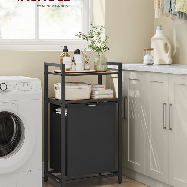 Tvättkorg med 2 hyllplan – 65 liter – vintage brun-svart