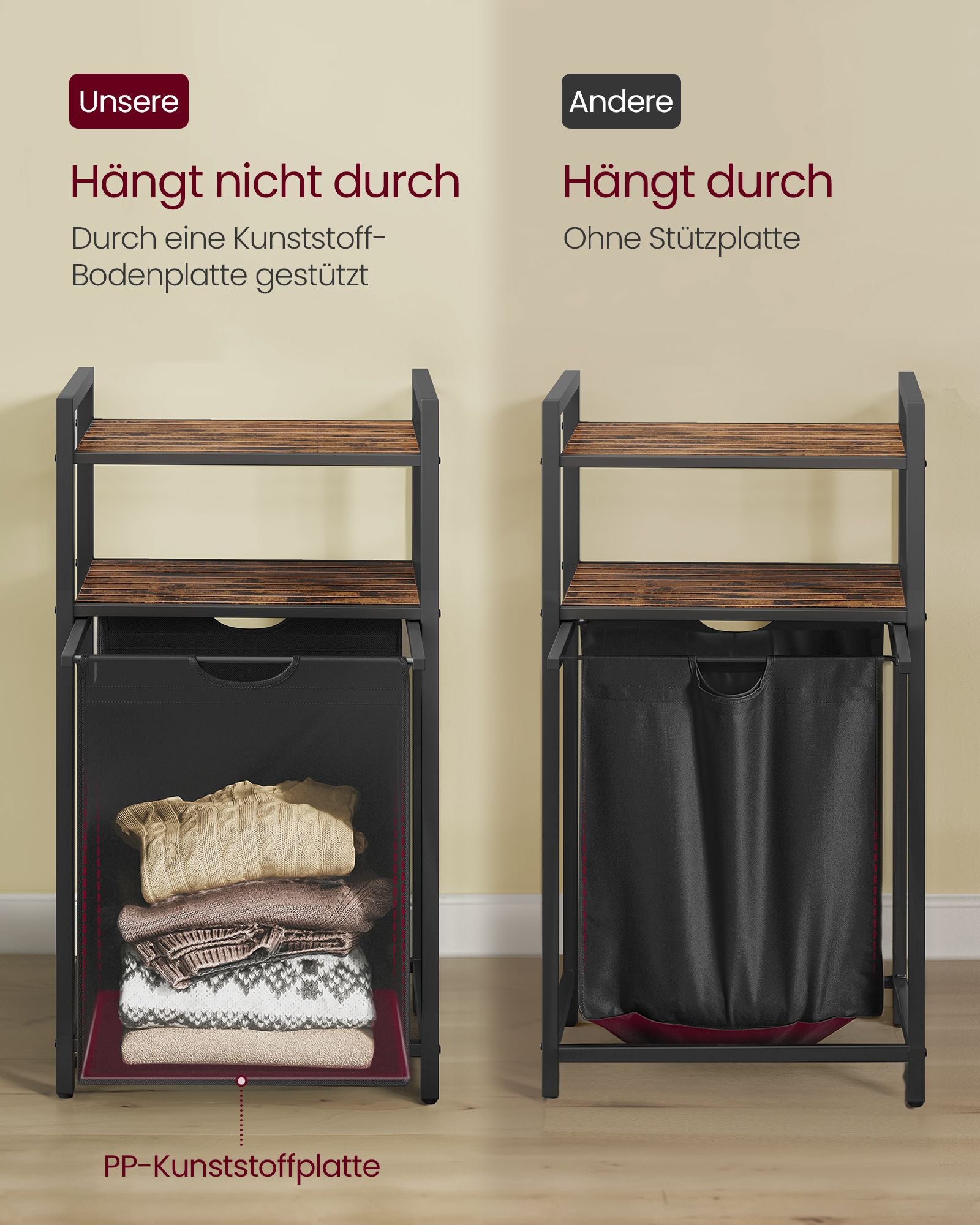 Tvättkorg med 2 hyllor 65 liter vintage brunsvart