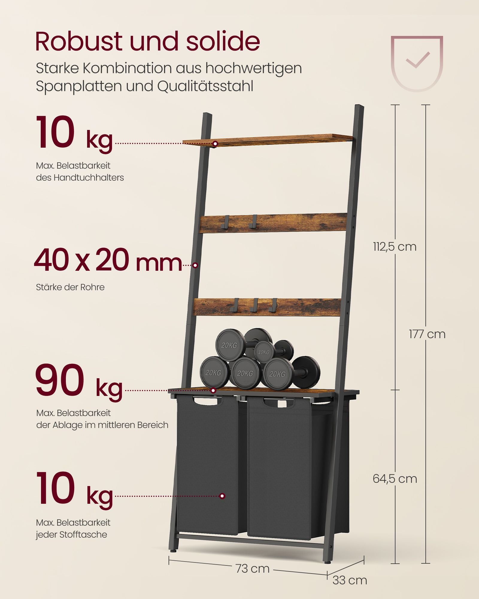 Tvättkorg-med handduksstege-vintage brun svart