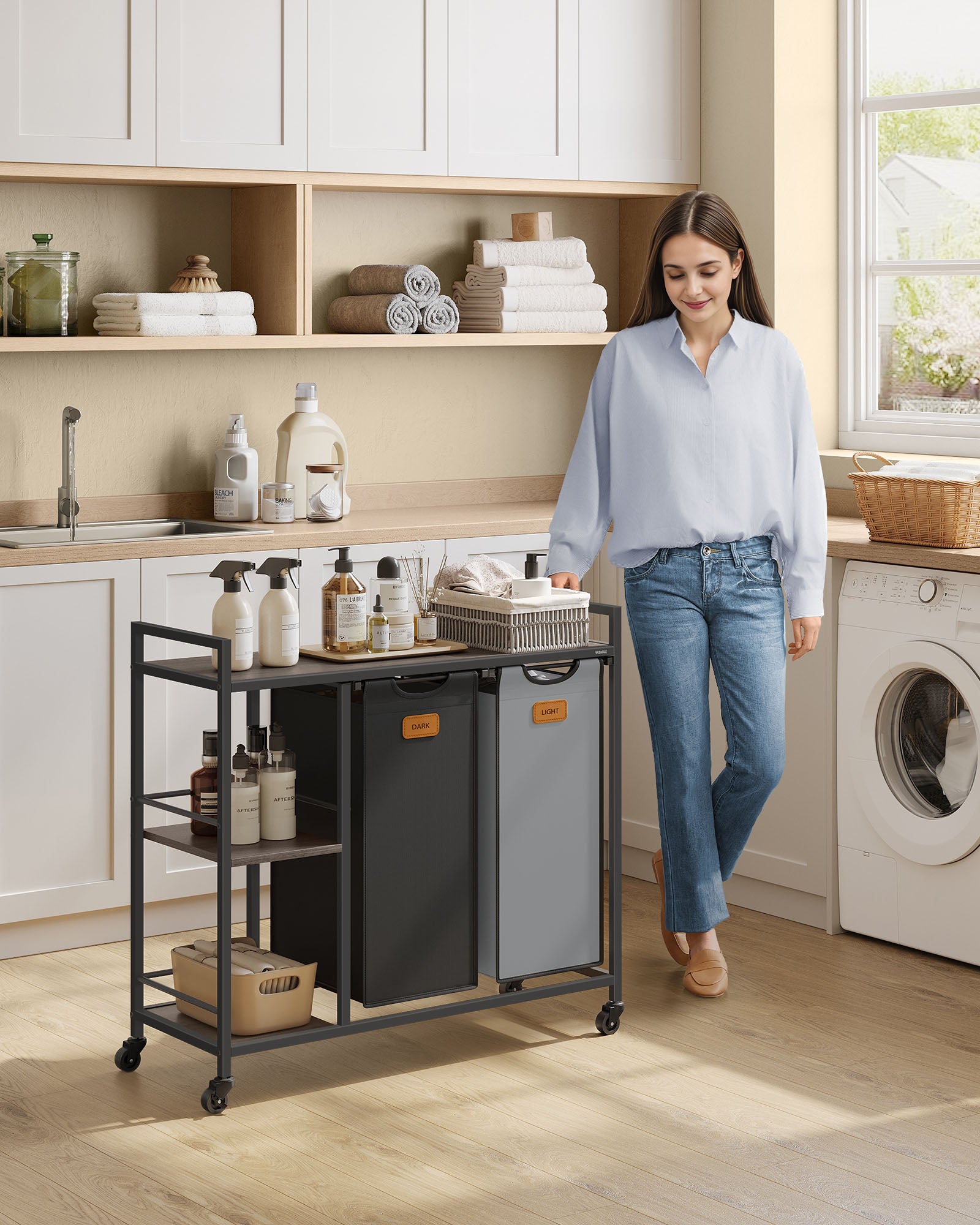 Tvättkorg 2 banor kastanj-bläck-svart duva grå