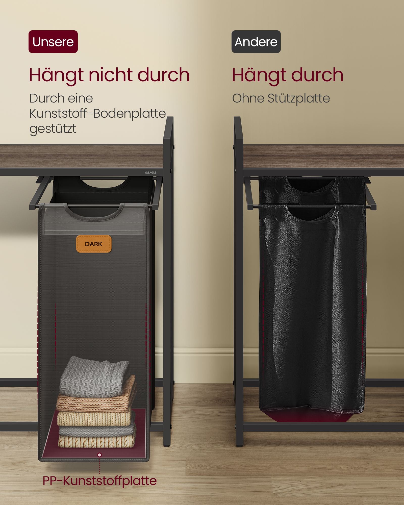 Tvättkorg 2 banor kastanj-bläck-svart duva grå