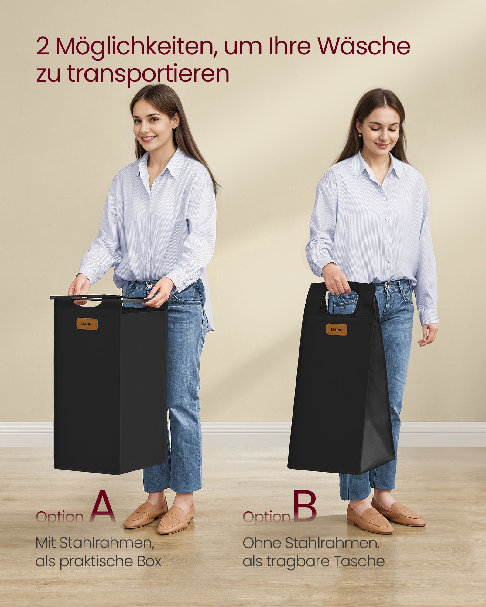 Tvättkorg 2 banor kastanj-bläck-svart duva grå