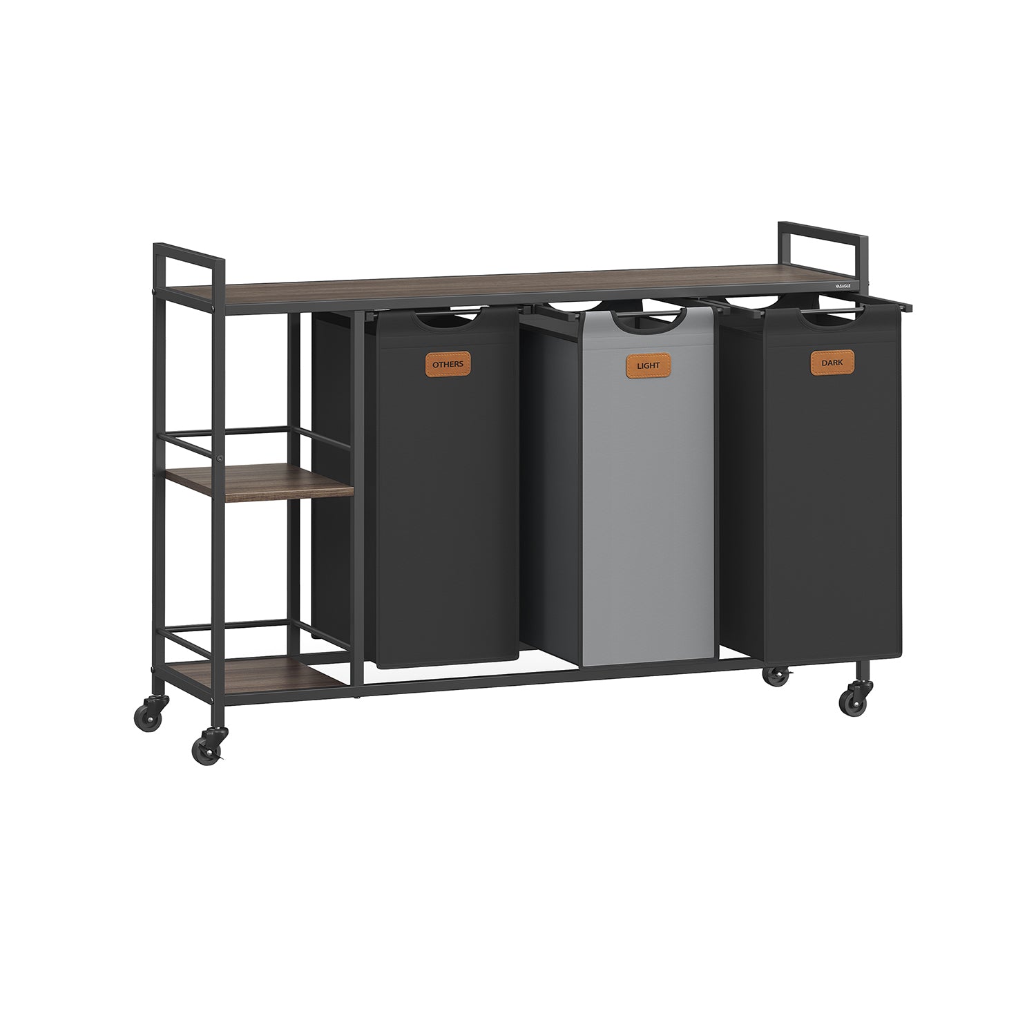 Tvättkorg med 3 fack - på hjul med avtagbara kurser