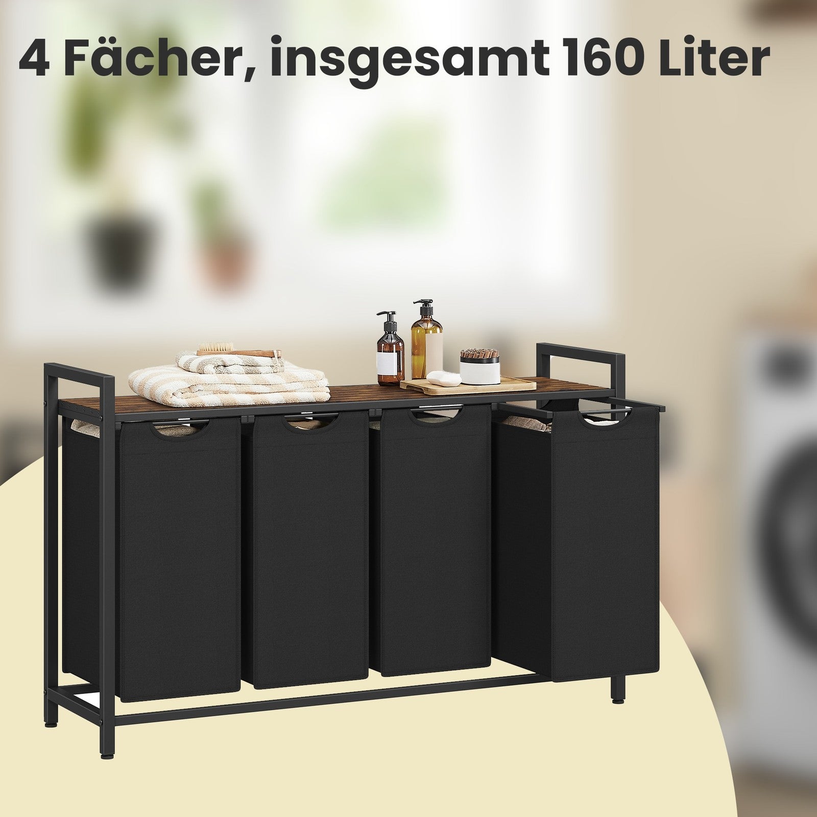 Tvättkorg med 4 fack - Fabis -samlare med bräde, stor tvättbox