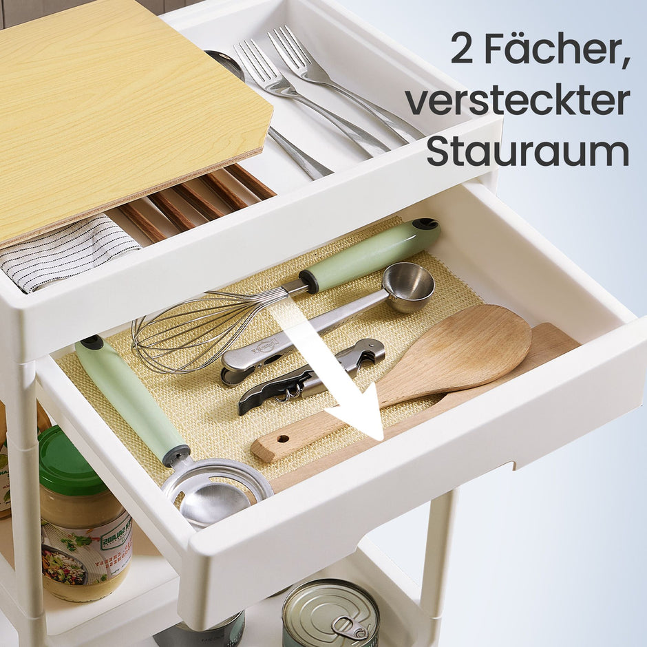 Keukentrolley - 4 Niveaus - Afneembaar Blad - Op Wielen - Wit/eiken