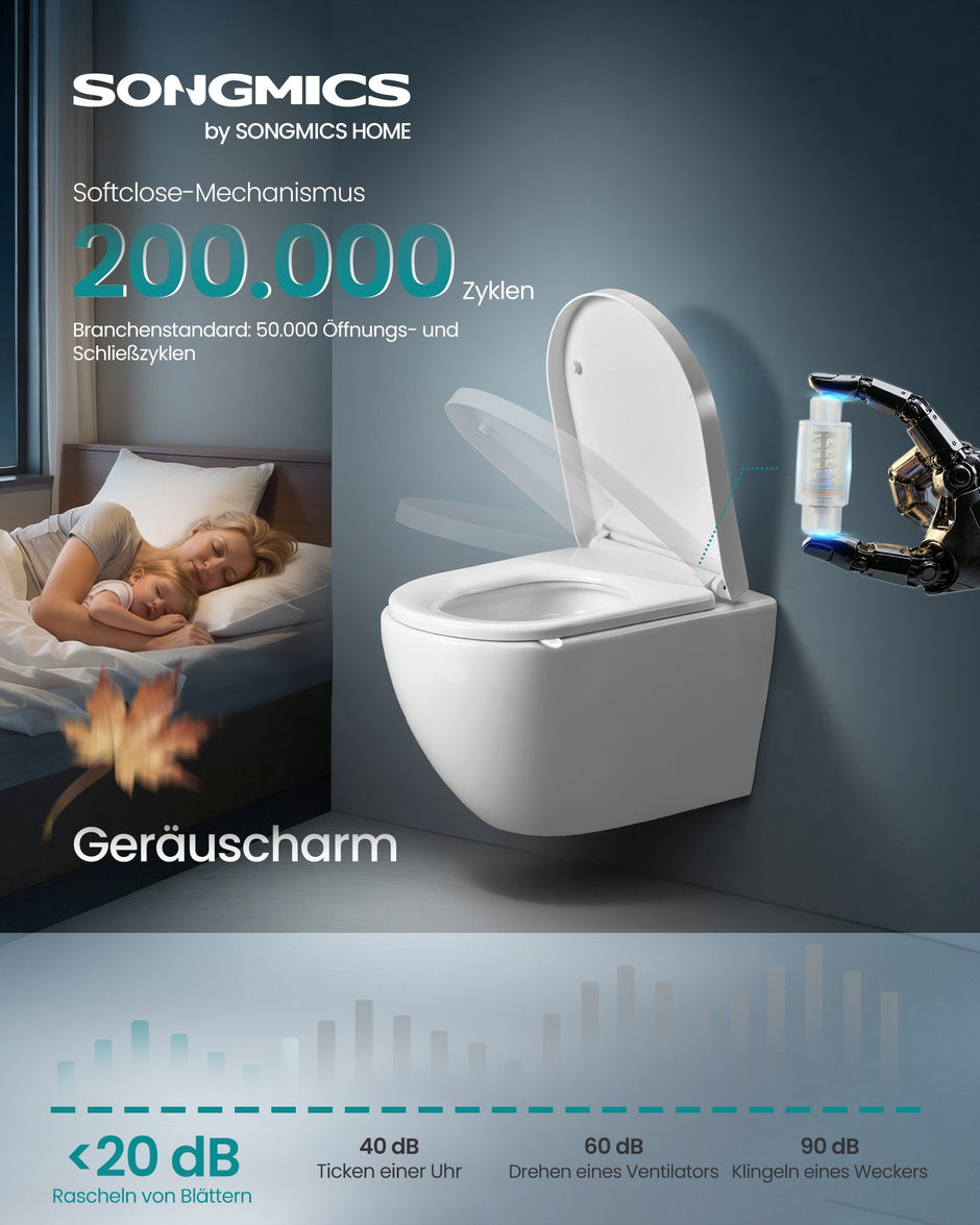 Toiletbril - 42,5 x 36,8 cm - softclose-mechanisme - afneembare zitting - PP-kunststof - wit - maximaal draagvermogen 300 kg