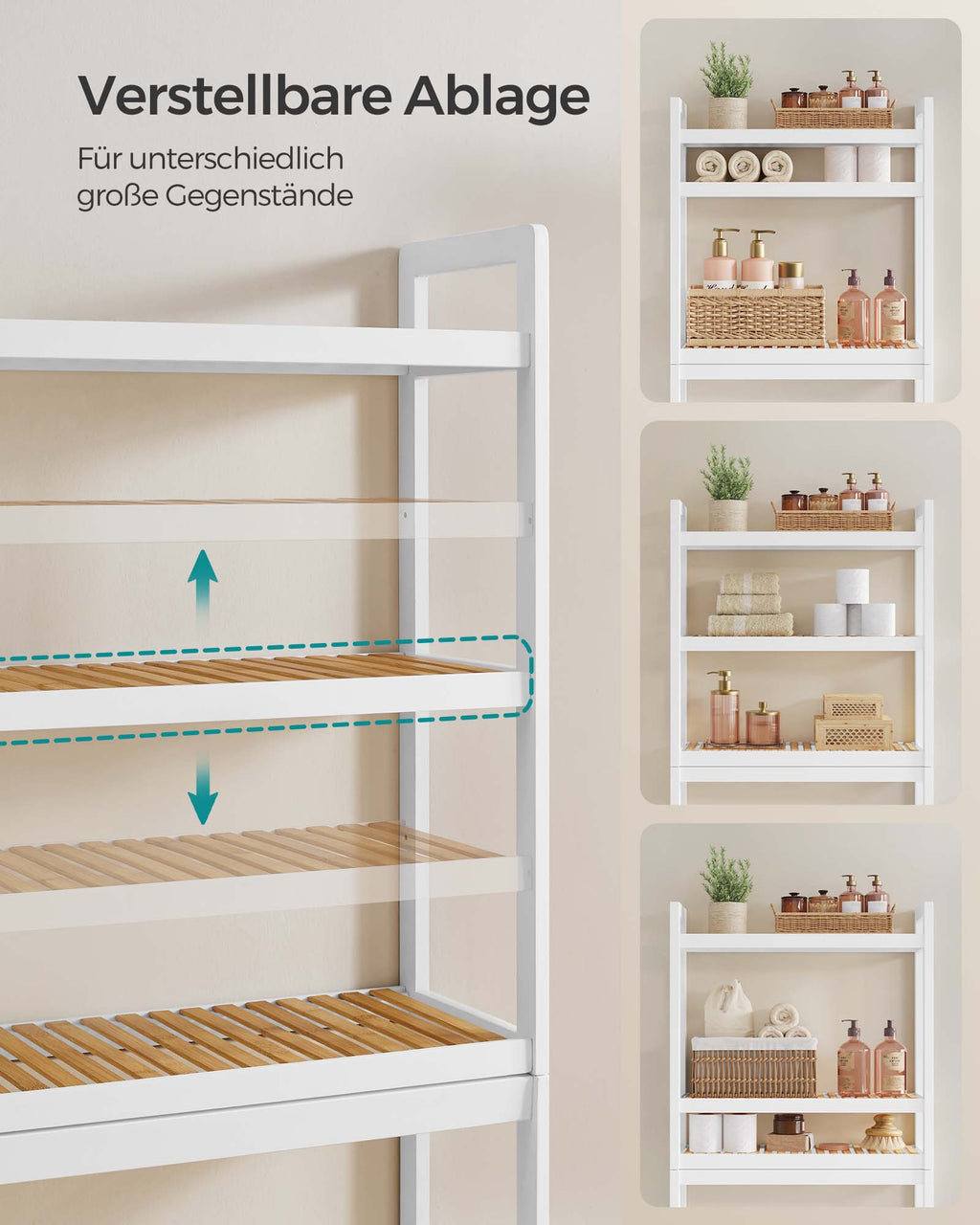 Badrumshylla-3 nivåer-bambu-molnig vit naturlig färg