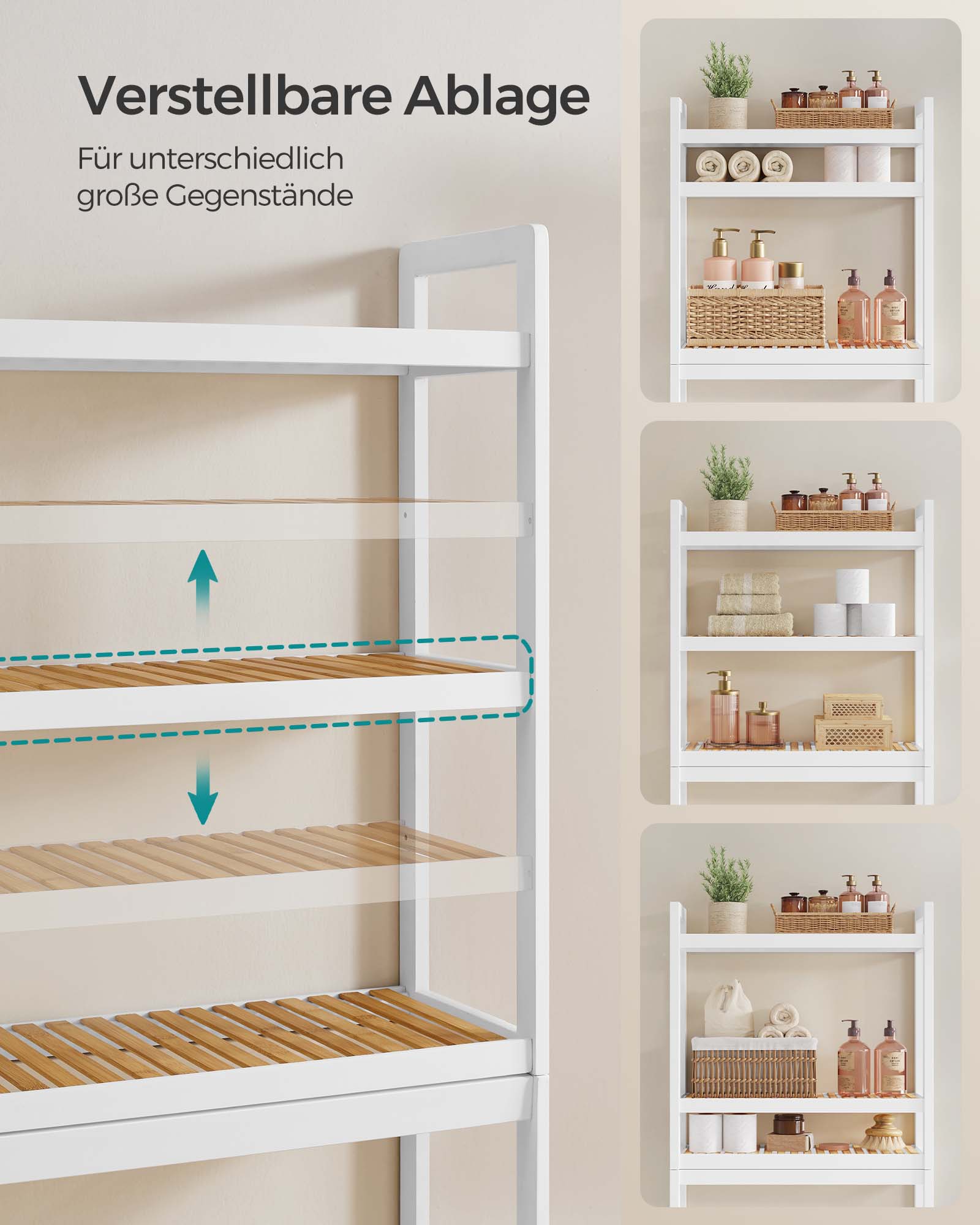 Badrumshylla-3 nivåer-bambu-molnig vit naturlig färg