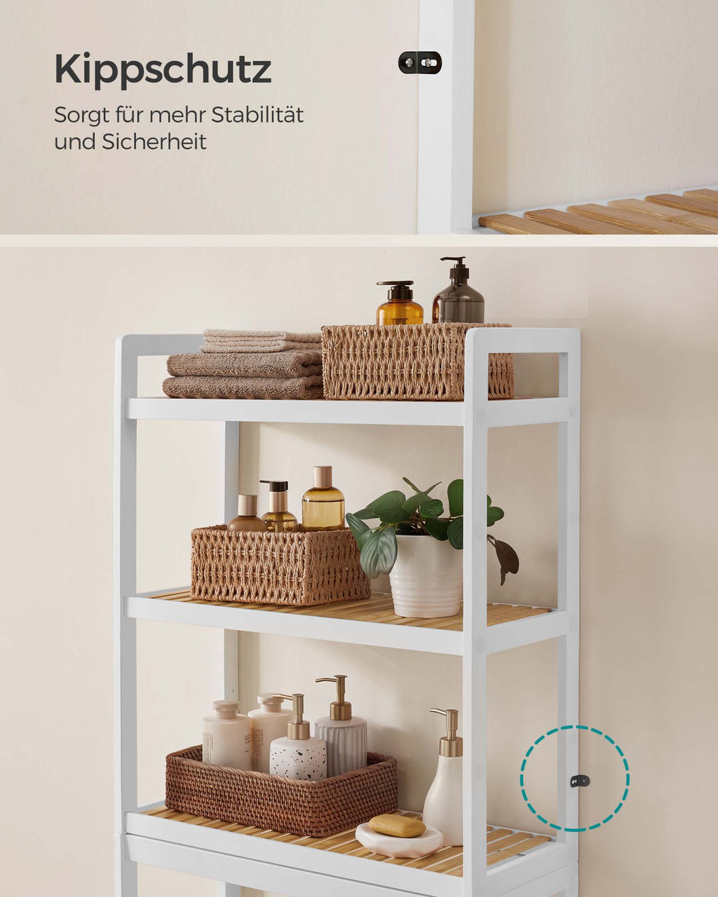 Badrumshylla-3 nivåer-bambu-molnig vit naturlig färg