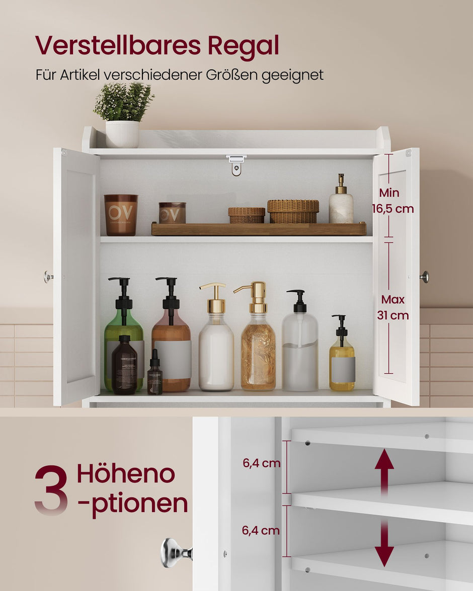 Badkamerkast – Smal en Hoog – Met Deuren en Planken – 62,4 x 20 x 170 cm – Wit