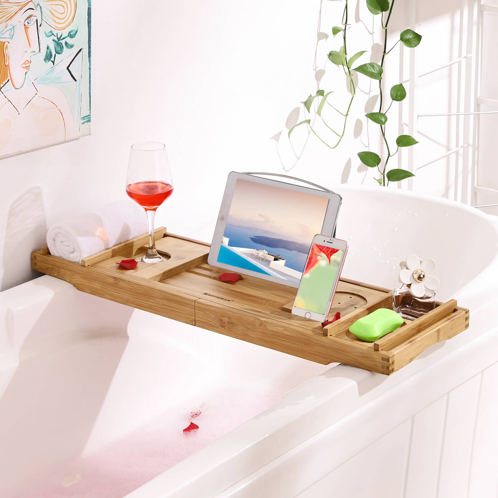 Bambu Bath Board - Justerbar - med kopphållare - Natural