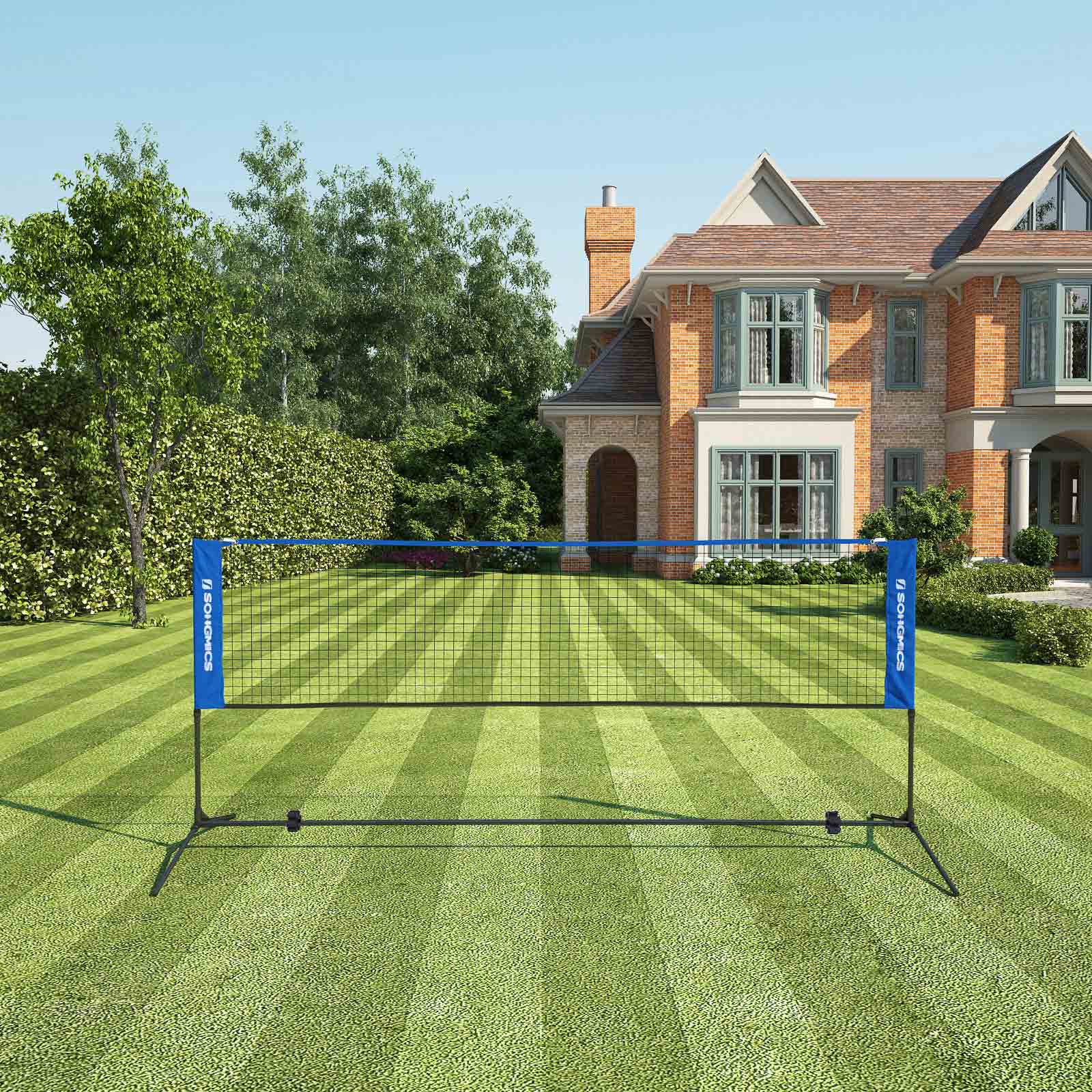 Badmintonnet - Justerbart tennisnätverk med järnram och väska - blå