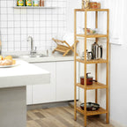 Badrumsställ - bambu - 5 våningar - 33 x 33 x 146 cm - smal