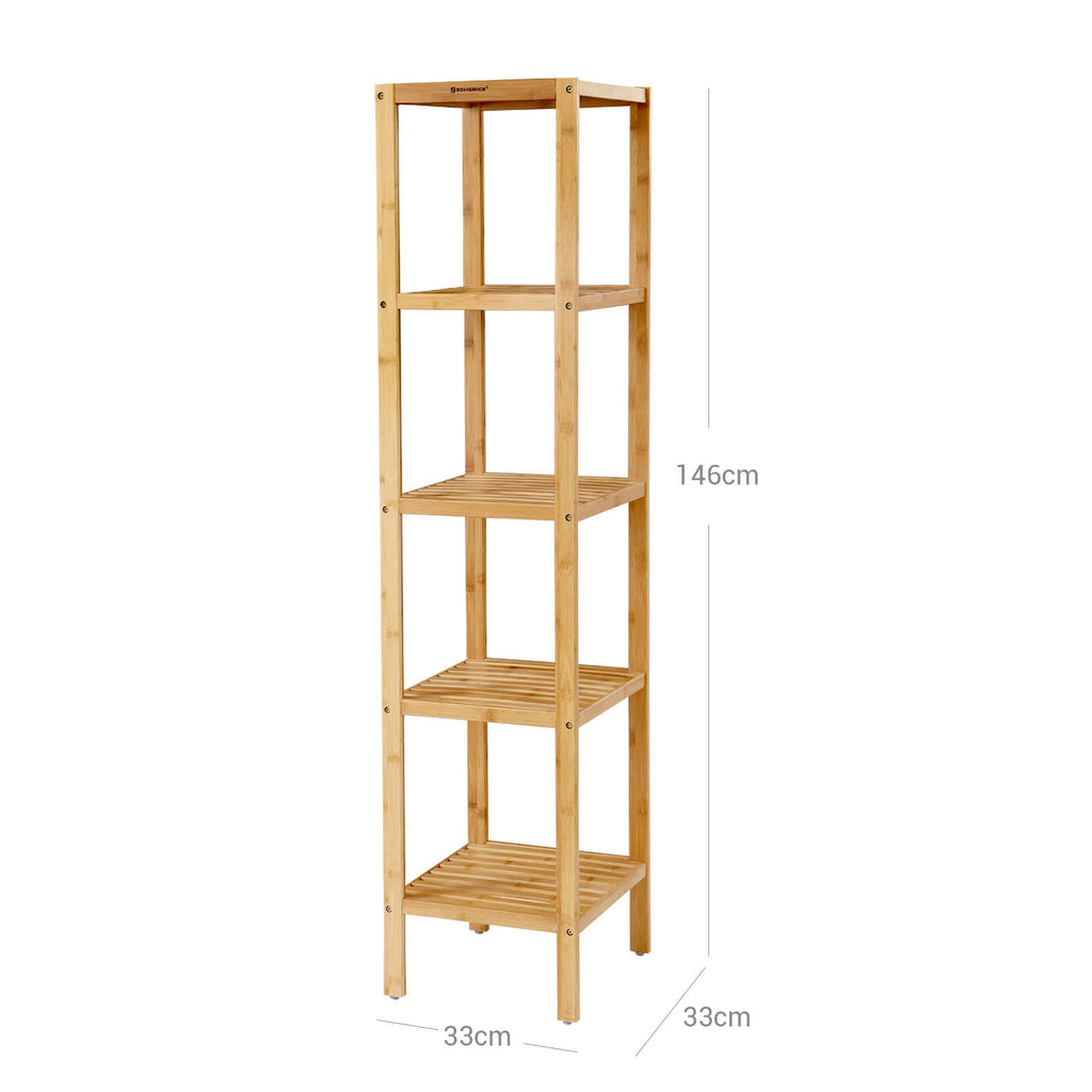 Badrumsställ - bambu - 5 våningar - 33 x 33 x 146 cm - smal