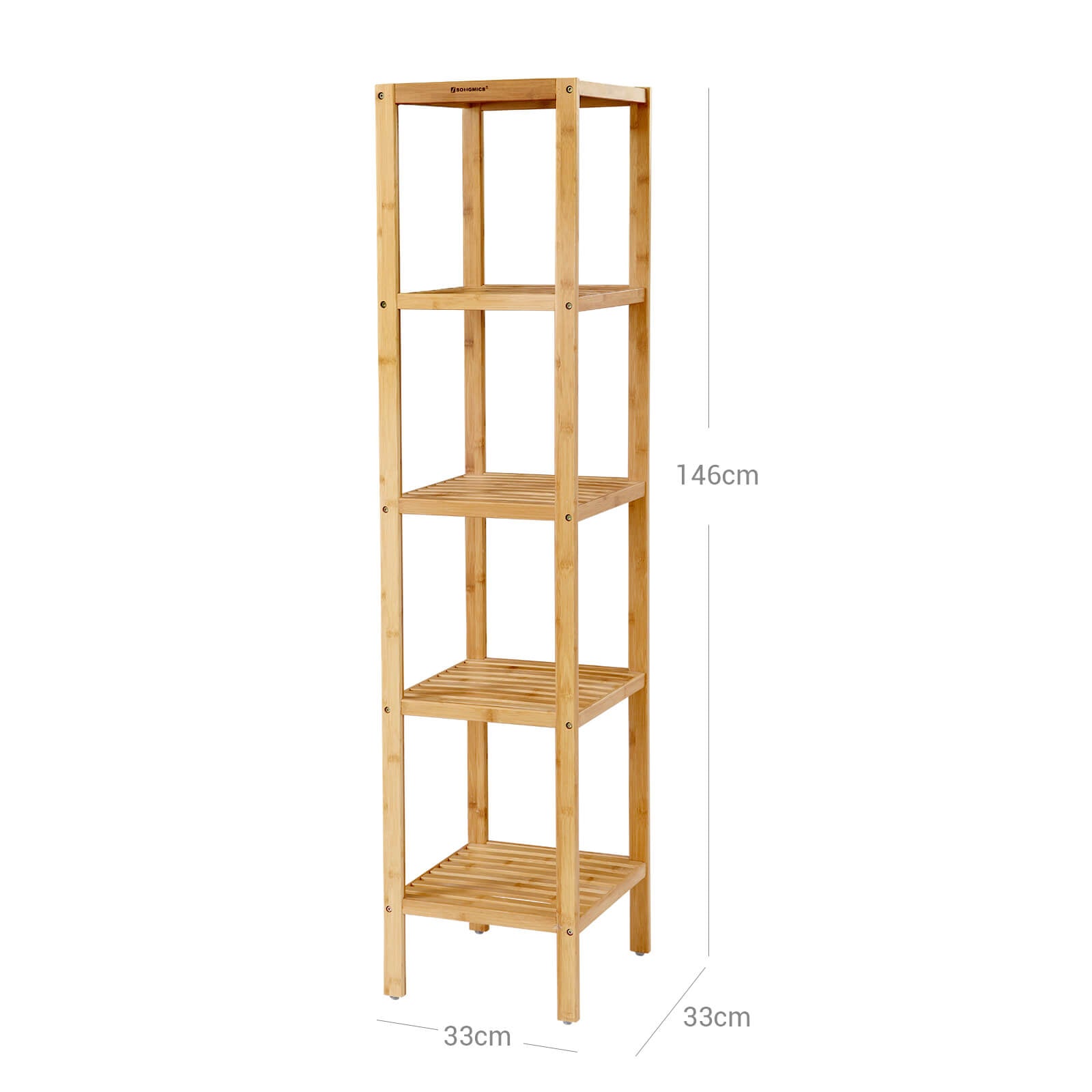 Badrumsställ - bambu - 5 våningar - 33 x 33 x 146 cm - smal