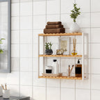 Badrumsställ - med justerbara hyllor - Bambu - Natural/White
