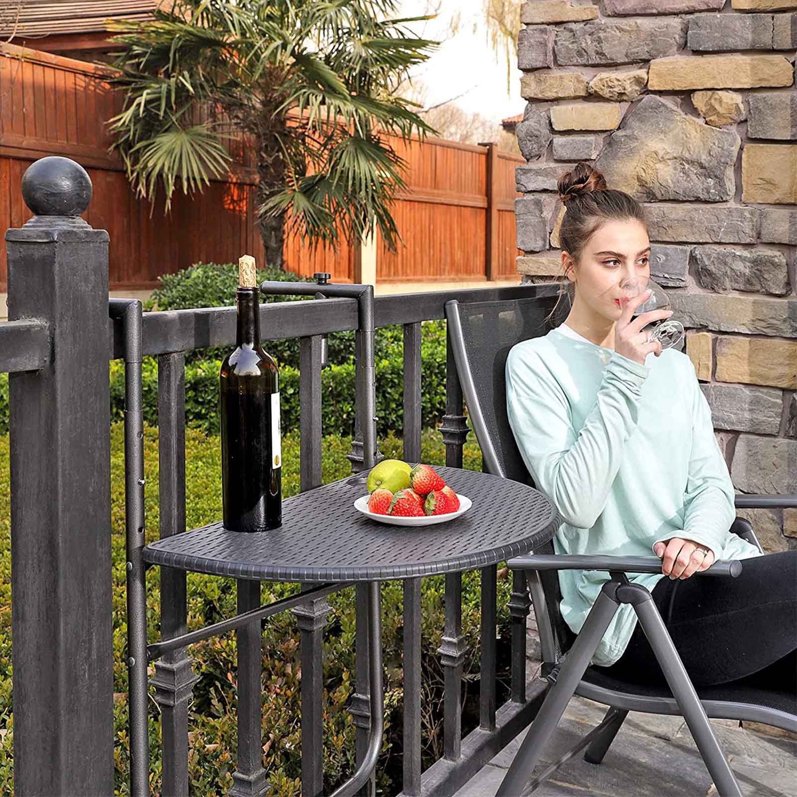 Balkong Hang Table - Polyrotan - Svart
