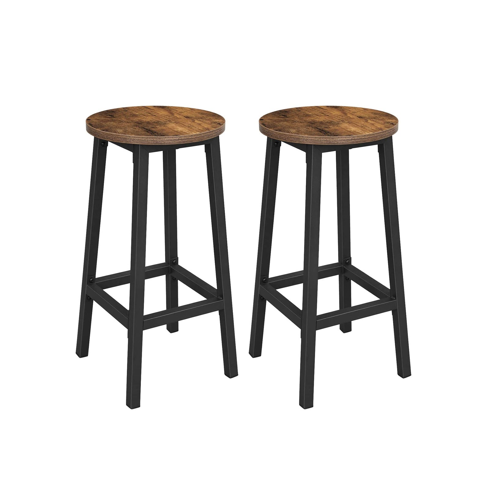 Barstolar set om 2 – Rund sits – Vintage brun/svart