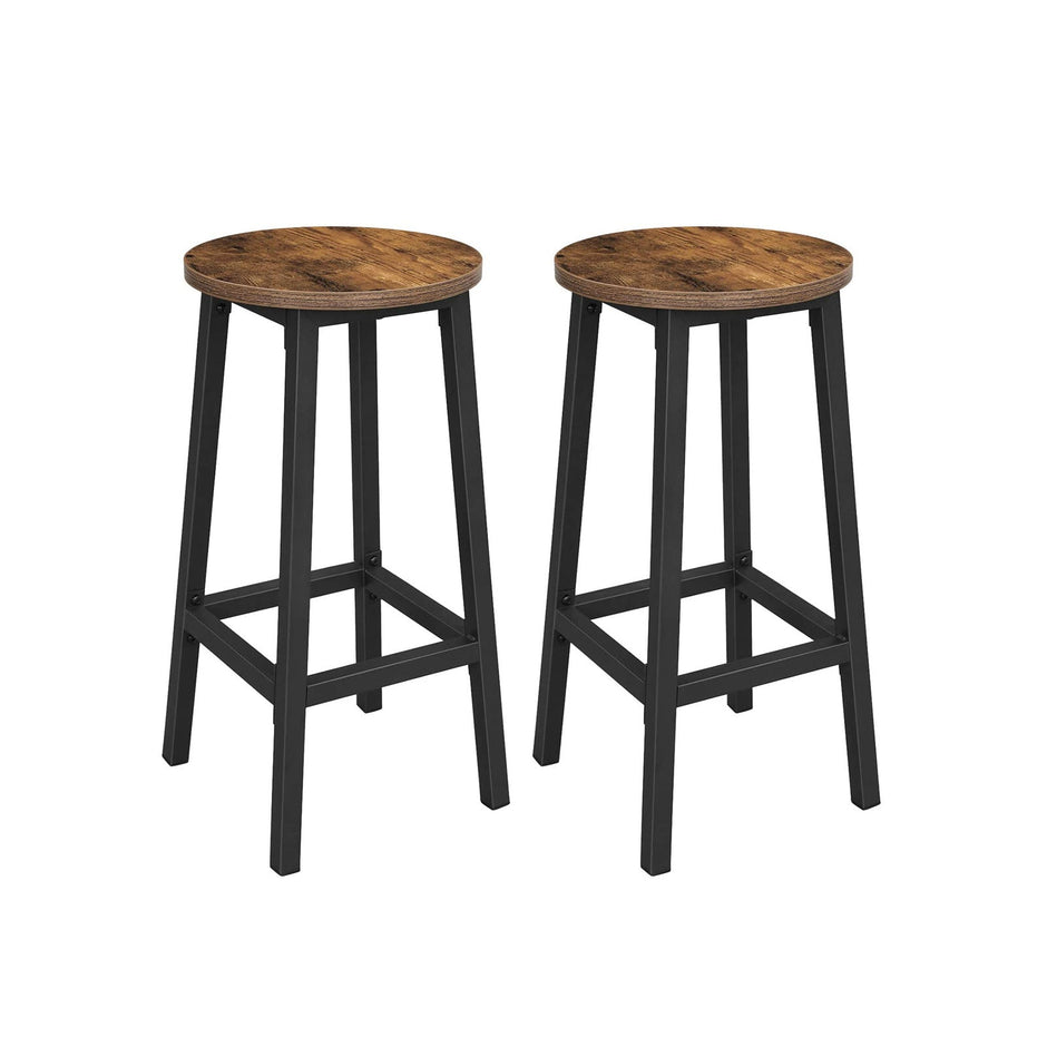 Barstolar set om 2 – Rund sits – Vintage brun/svart