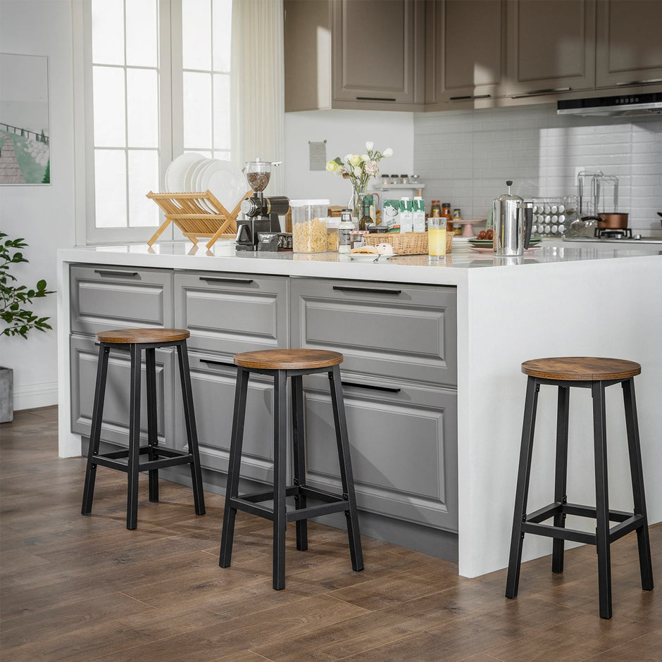 Barstolar set om 2 – Rund sits – Vintage brun/svart