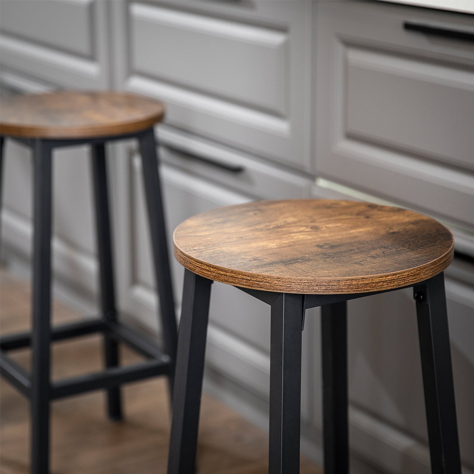 Barstolar - uppsättning av 2 - stångstolar med stålram - vintage brun/svart