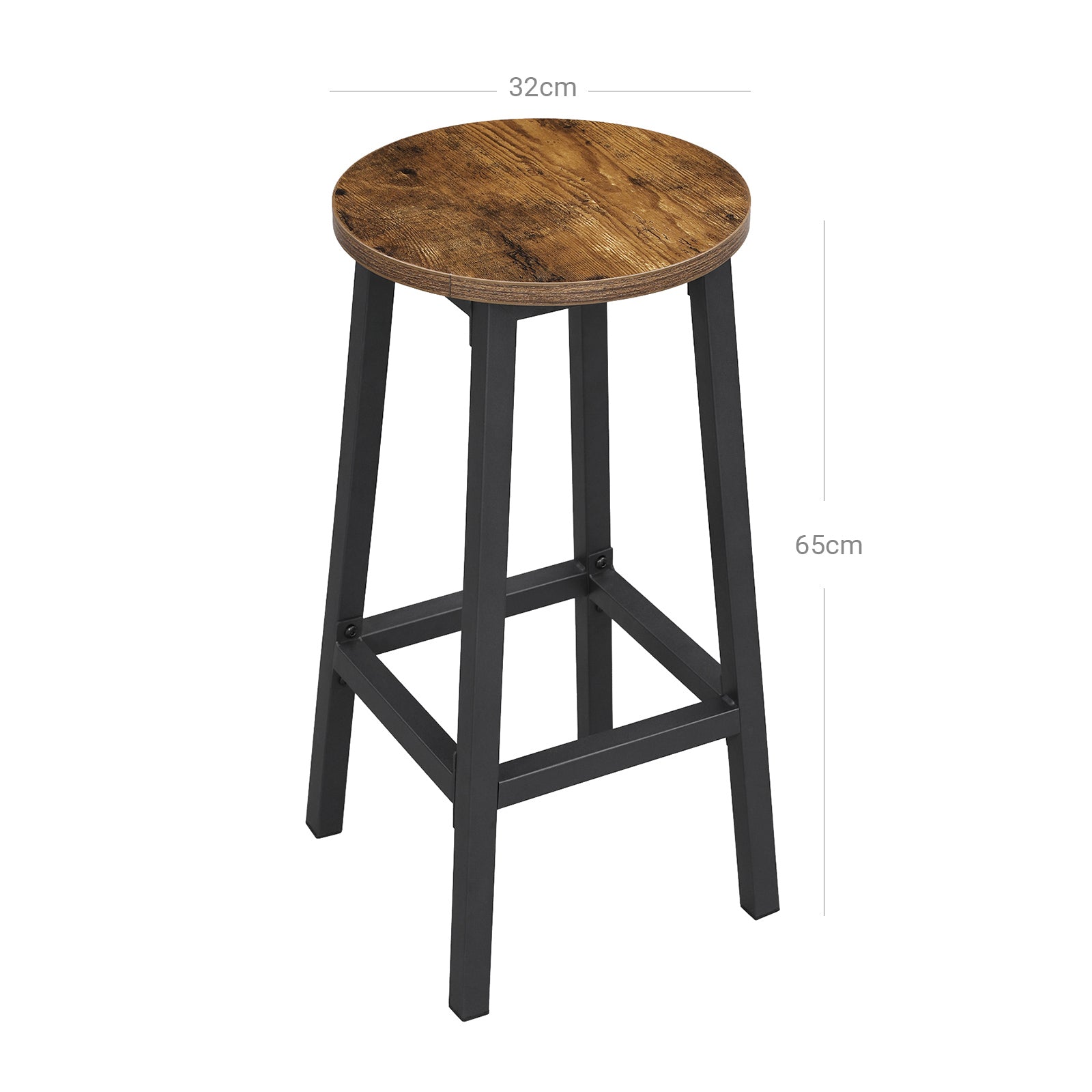 Barstolar set om 2 – Rund sits – Vintage brun/svart