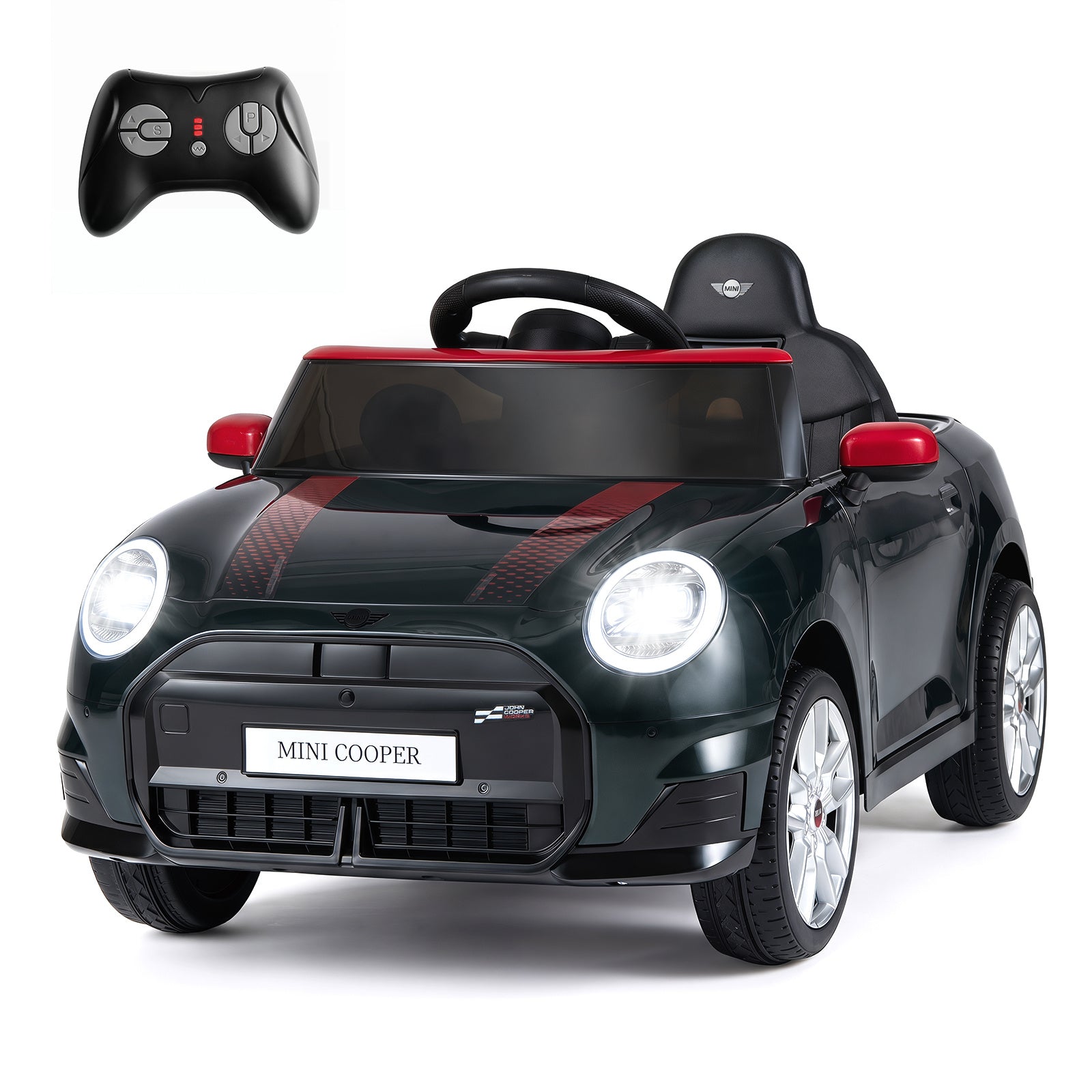 Barnbil – V i BMW Mini design Elbil för med fjärrkontroll LED och Mjukstart – 12