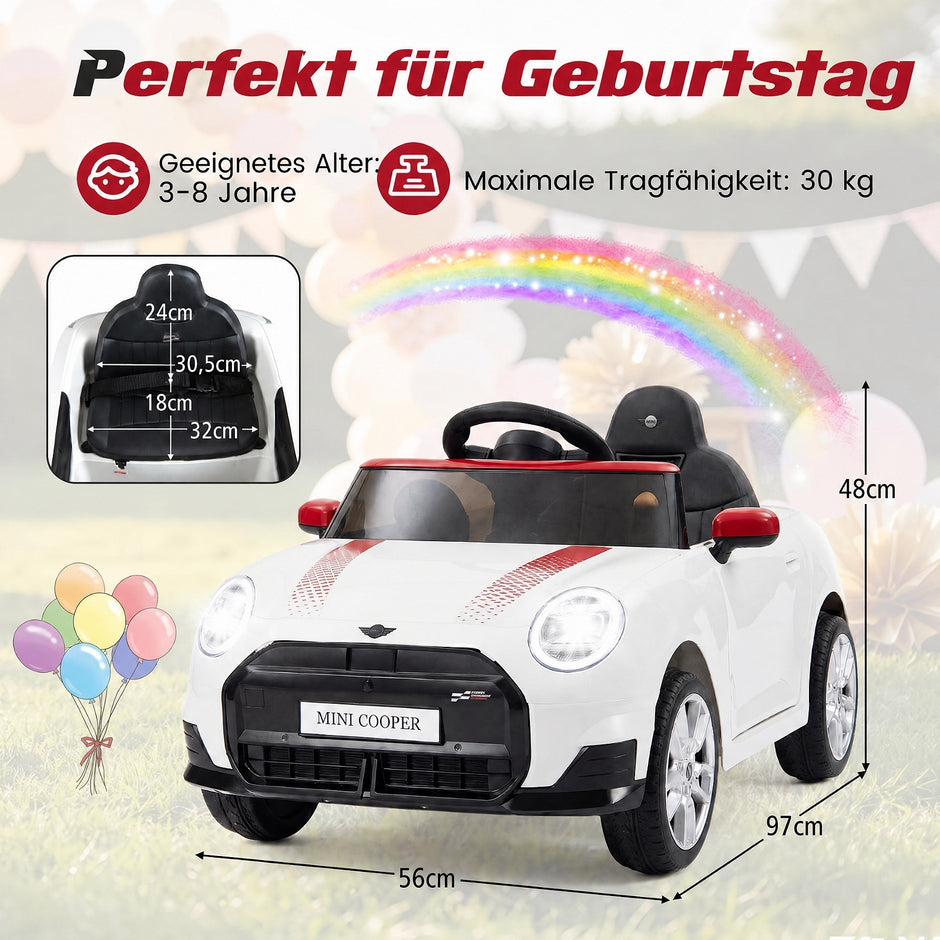 Barnbil – V i BMW Mini design Elbil för med fjärrkontroll LED och Mjukstart – 12